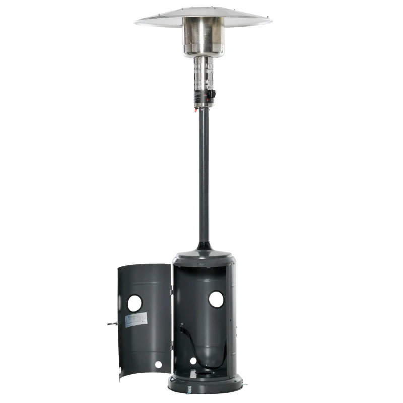 Outsunny Parasol Chauffant Commercial 12,5 KW - Chauffage d'extérieur gaz 30 m² - Chauffage de terrasse - Double sécurité - Puissance réglable - roulettes - Acier INOX. Gris