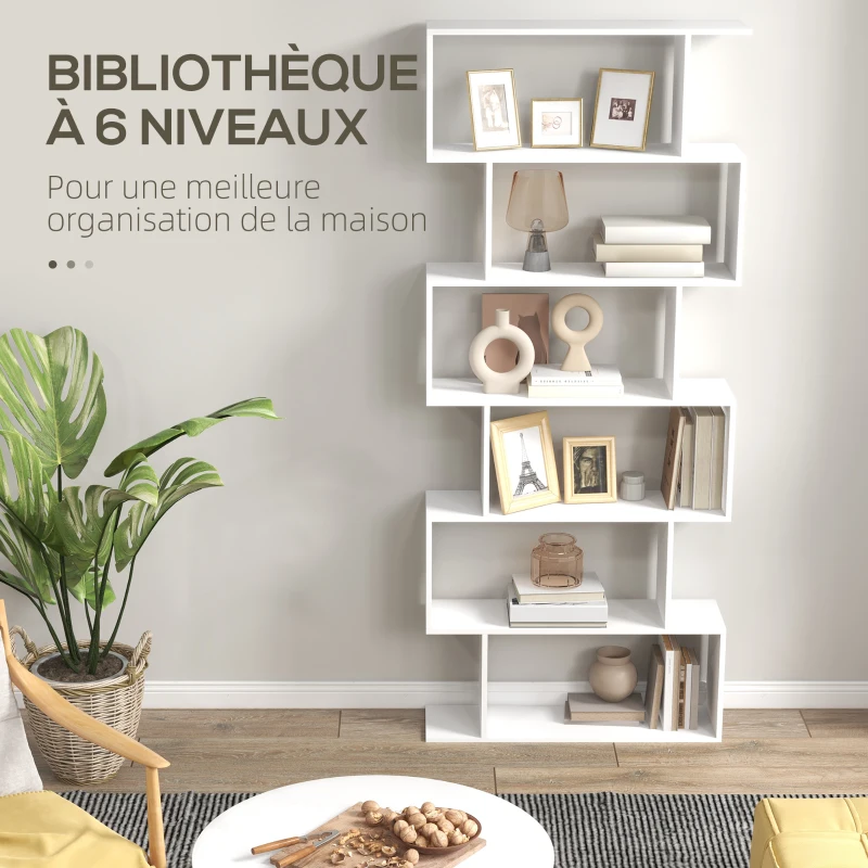HOMCOM Bibliothèque étagère Zig zag Design Contemporain 80L x 23l x 192H cm 6 Niveaux Blanc