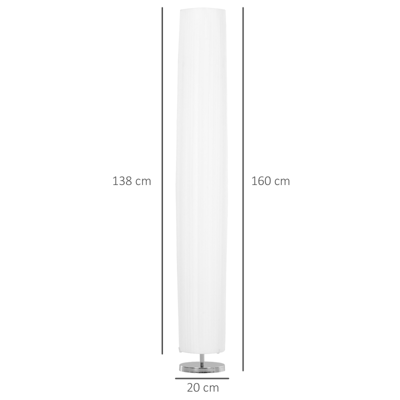 HOMCOM 160 CM Tall Cylindrical Modern Free Standing Floor Lamp for Bedroom, Study or Living Space with Polyester Fabric  Shade White