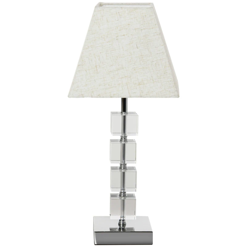 HOMCOM Tischlampe mit drehbarem Kristallwürfel, Metallsockel und Lampenschirm, Lampensockel E14, Metall, Polyestergewebe, Kristallglas, cremeweiß 20x20x47 cm