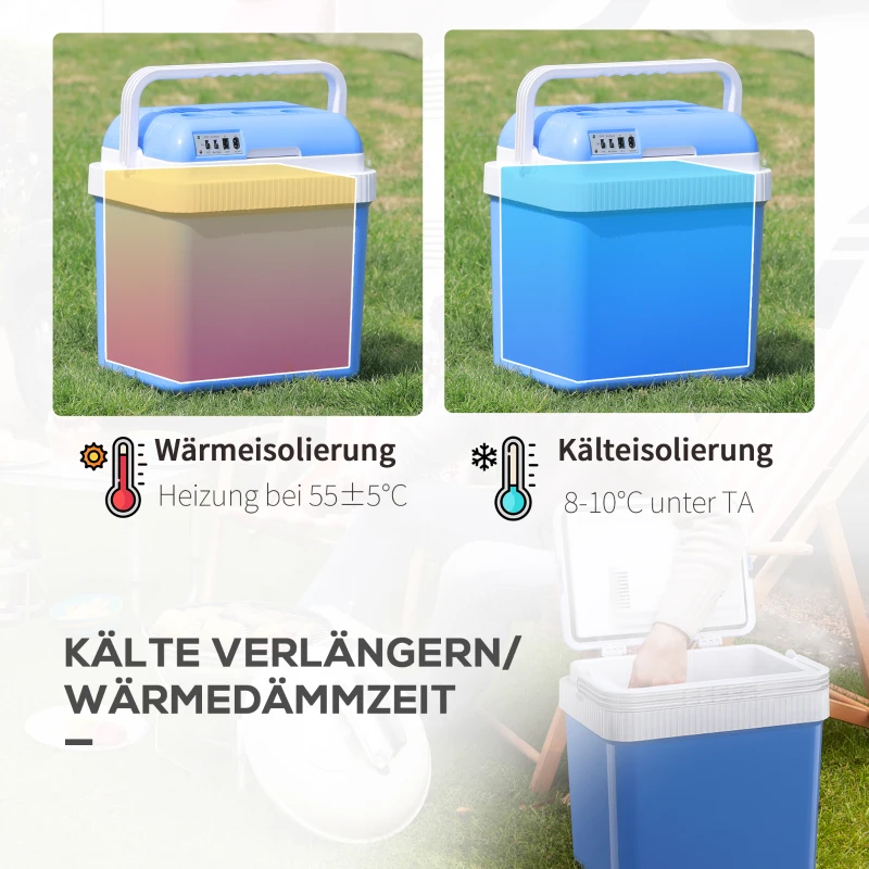 Outsunny 24L Auto-Kühlschrank Kühlbox Mini-Kühlschrank tragbar DC 12V AC 220V/240V für Auto und Camping Blau 40 x 30 x 43 cm