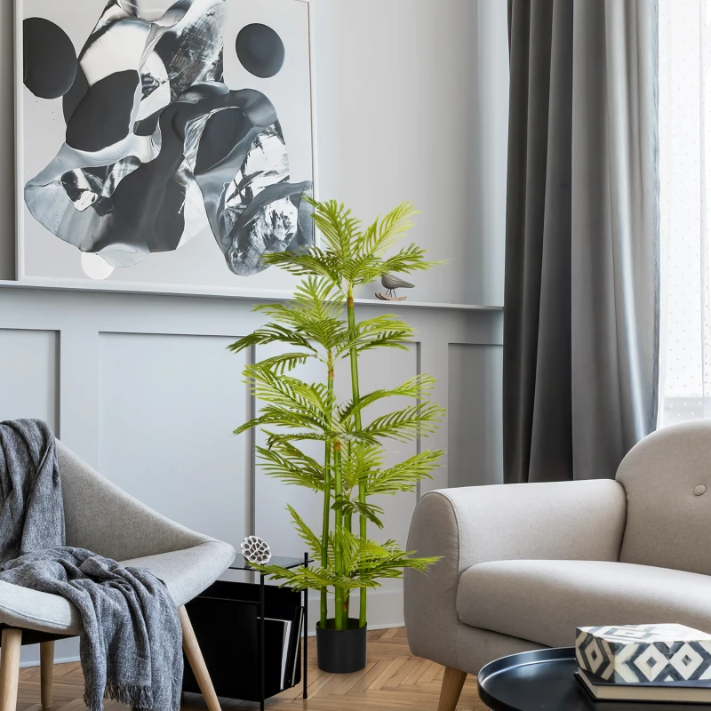 HOMCOM Pianta Artificiale di Palma da 140 cm a 45 Foglie e 5 Rami con Vaso Ø15x12 cm, per Interni ed Esterni, Verde