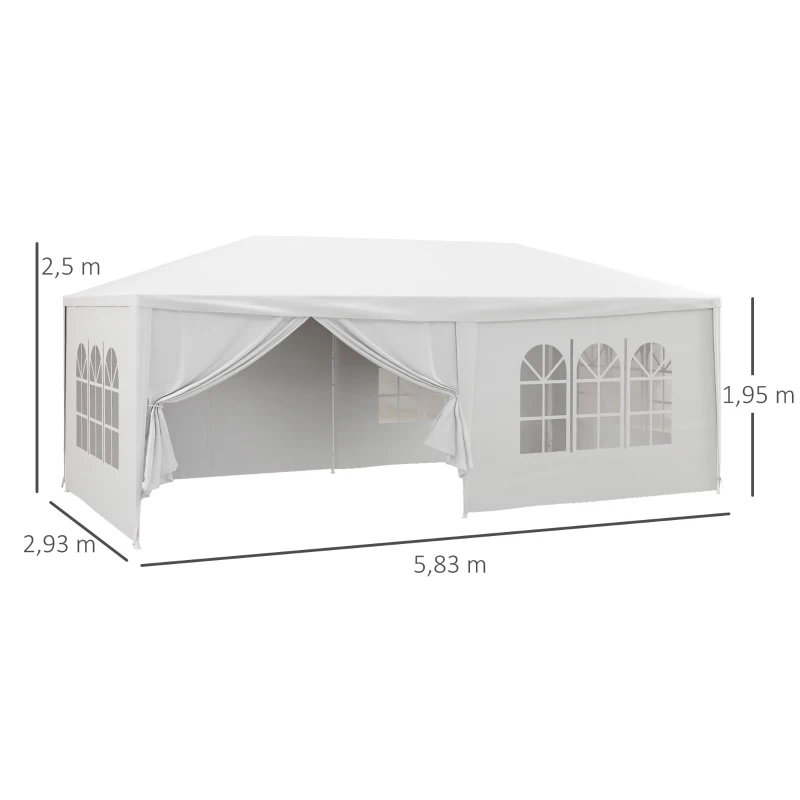 Outsunny Cenador Desmontable de Exterior 6x3 m con 4 Ventanas 2 Puertas con Cremallera 6 Paredes Laterales e Impermeable Blanco(m-3)