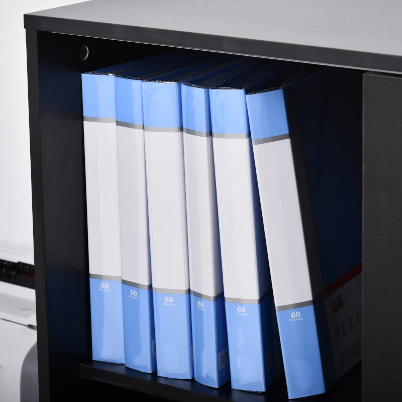 HOMCOM Armoire de Bureau 2 Portes coulissantes verrouillables dim. 80L x 40l x 120H cm 2 étagères Panneaux Particules Noir