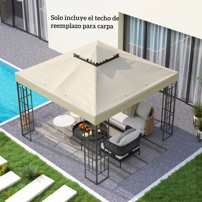 Outsunny Toldo de Recambio 3x3 m con Techo Doble con Orificios de Drenaje y Protección UPF30+ Crema Solo Toldo NO Incluye Marco