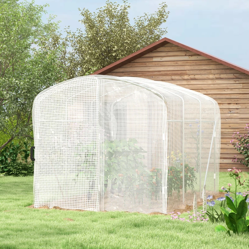Outsunny Polytunnel Greenhouse Walk-in Grow House with UV-resistant PE Cover, Door and Galvanised Steel Frame, 2 x 2 x 2m, White
