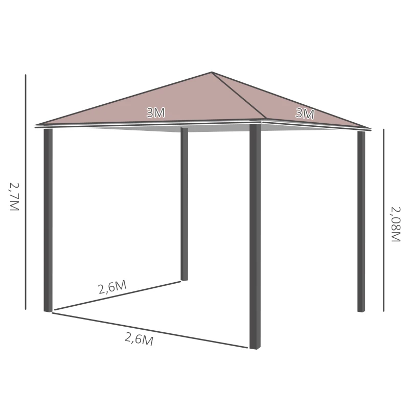 Outsunny Luxus Pavillon Gartenpavillon Partyzelt Festzelt Gartenzelt braun 3x3 m