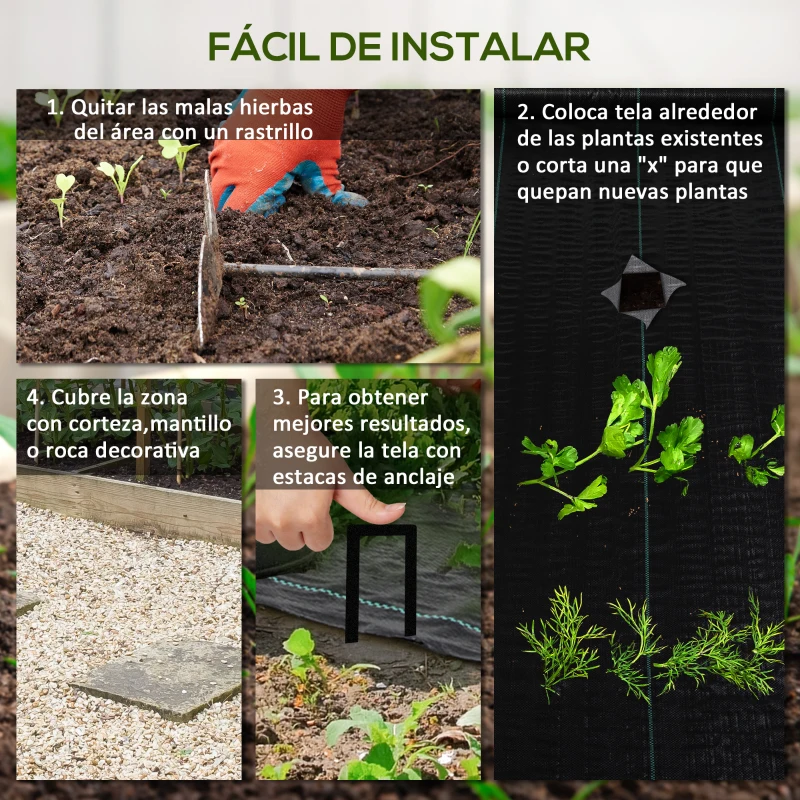 Outsunny Malla Geotextil 2x25 m Malla de Jardín contra Malas Hierbas 60 g/m² Rollo de Malla Antimaleza Negro