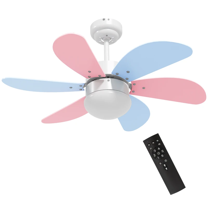 HOMCOM Ventilador de Techo con Luz 34W Ø82,5 cm Motor DC con 6 Aspas Reversibles Mando a Distancia y Temporizador Multicolor
