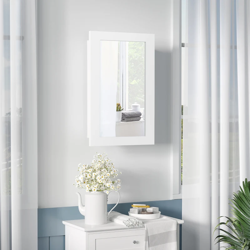 kleankin Armario con Espejo de Baño Botiquín de Pared con Puerta y Estantes Ajustables para Dormitorio Aseo 40x12x71 cm Blanco