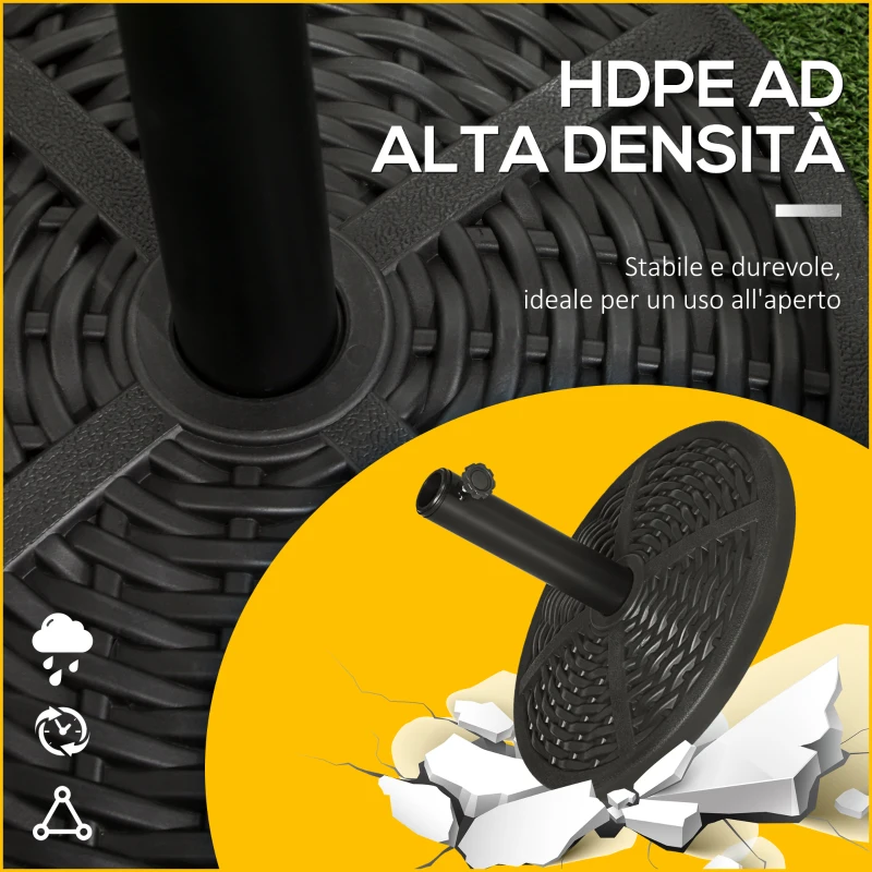 Outsunny Base per Ombrellone da Giardino Rotonda Effetto Rattan Ø45cm Peso da 9.5kg, Nero