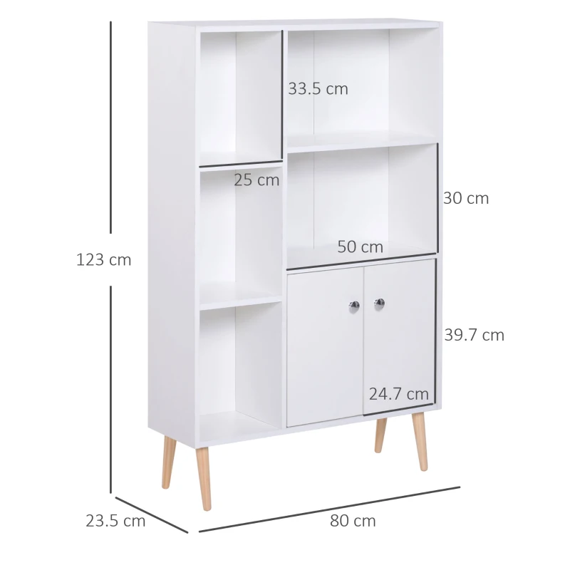 HOMCOM Mobiletto Libreria con Piedini in Legno di Pino Bianco 80x23.5x123cm