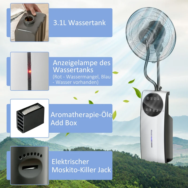 HOMCOM 2-in-1 Ventilator, LED-Display, Timerfunktion, Ø 44,5 x 135H cm, Silber + Schwarz