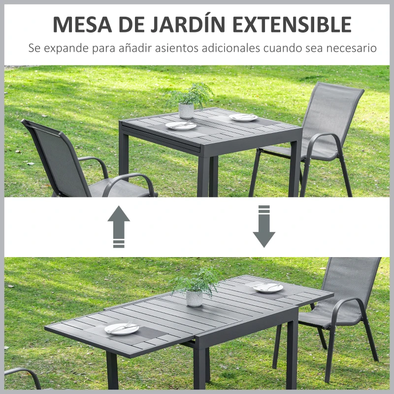 Outsunny Mesa de Jardín Extensible de Aluminio Mesa de Comedor para Exterior para 4-6 Personas Carga Max. 70 kg para Patio Terraza Balcón 90-180x90x73 cm Gris
