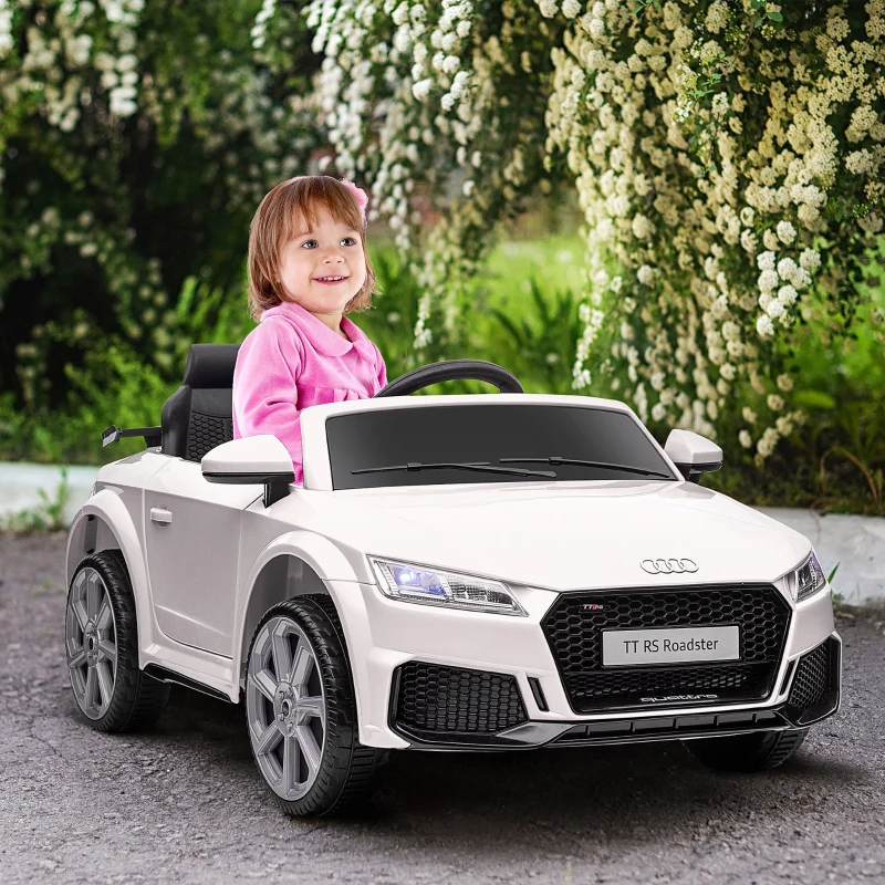 HOMCOM Voiture électrique enfant véhicule électrique enfant Audi TT RS 12 V 30 W V. Max. 3 Km/h télécommande 2,4G Effets sonores + Lumineux Blanc(m-2)