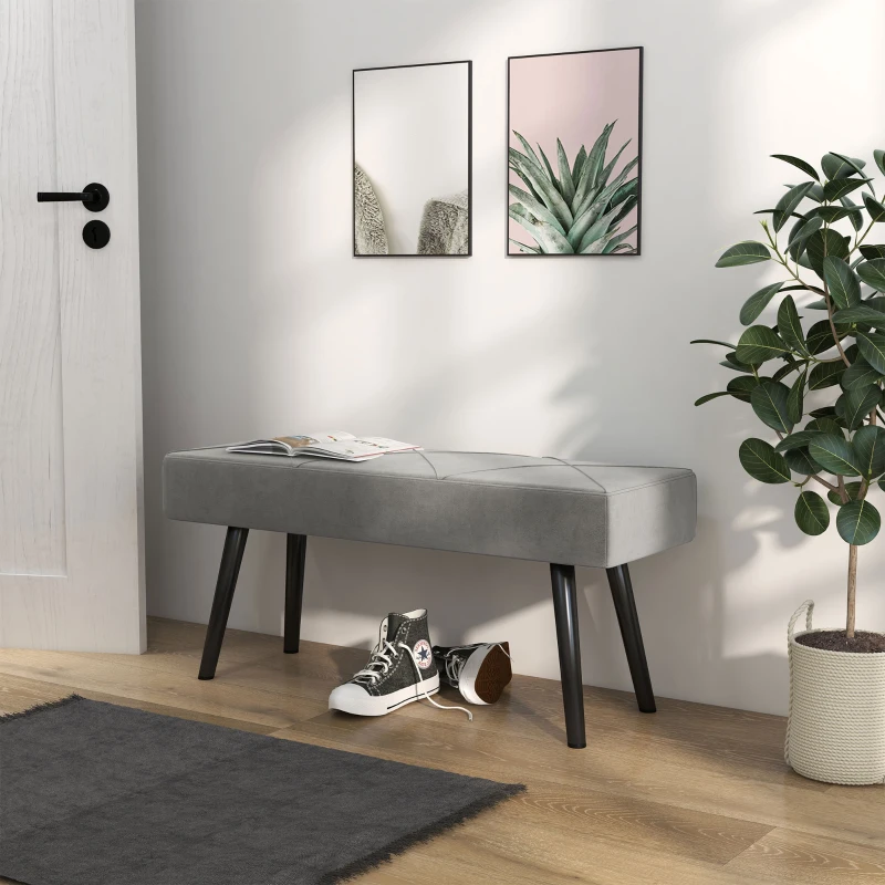 HOMCOM Taburete Pie de Cama Multifuncional con Pies de Acero y Asiento Acolchado para Entrada Pasillo 100x36x45 cm Gris
