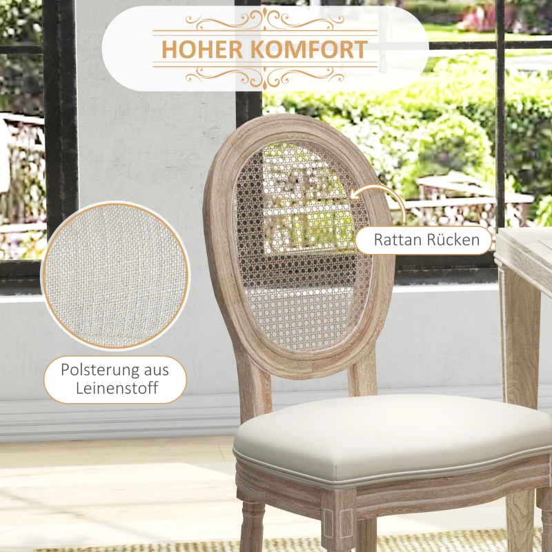 HOMCOM 2er-Set Esszimmerstühle Küchenstühle, Vintage Design, Wienergeflecht-Optik, Natur + Creme(m-5)