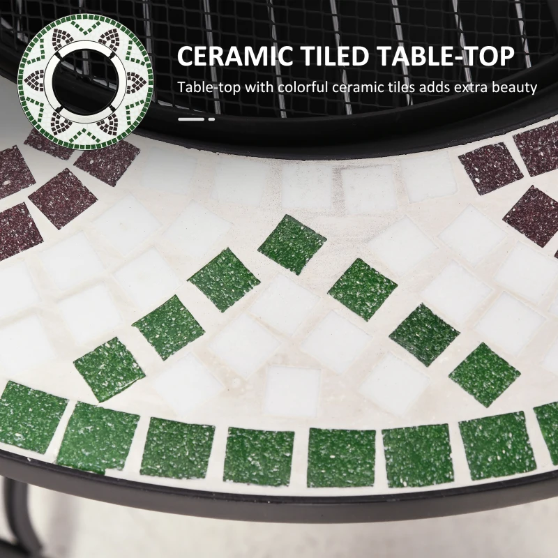 Outsunny 3-in-1 Φ68cm Outdoor Fire Pit, Garden Table with Cooking BBQ Grill, Mosaic Firepit Bowl with Spark Screen Cover, Fire Poker for Backyard Bonfire Patio