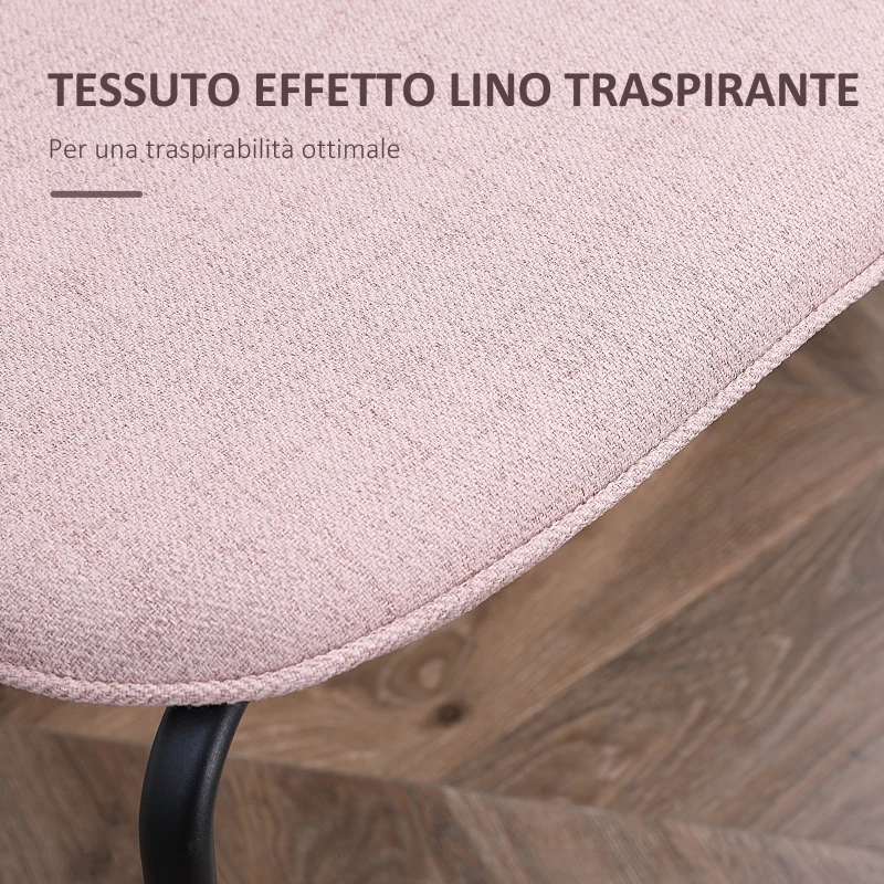 HOMCOM Set di 2 Sedie da Pranzo in Tessuto Imbottite e Impilabili con Gambe in Acciaio, Rosa