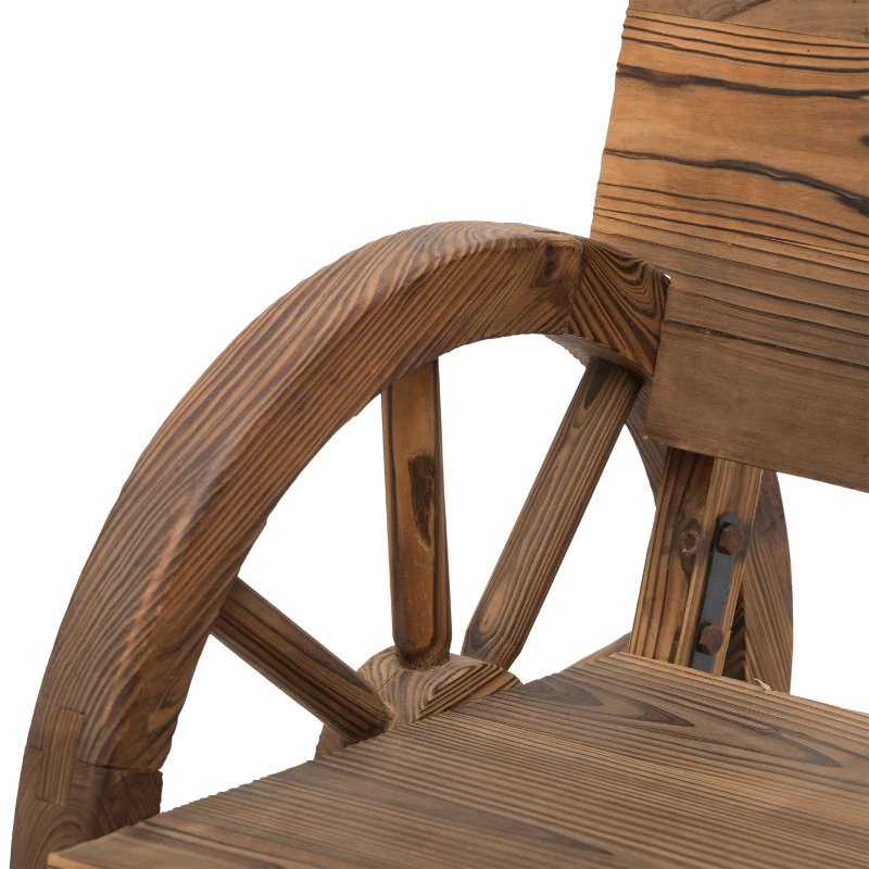 Outsunny Banc de Jardin 3 Places Style Rustique Chic accoudoirs Roues de Charette Bois Sapin traité carbonisation