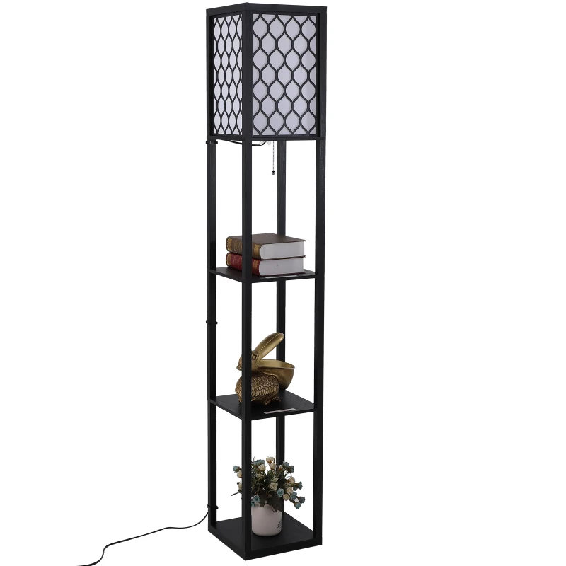 HOMCOM Estantería Librería Alta de 3 Niveles con Bombilla para Salón Dormitorio Estante de Exposición para Sala Adornos Estantería Moderna Blanco y Negro 26x26x160cm