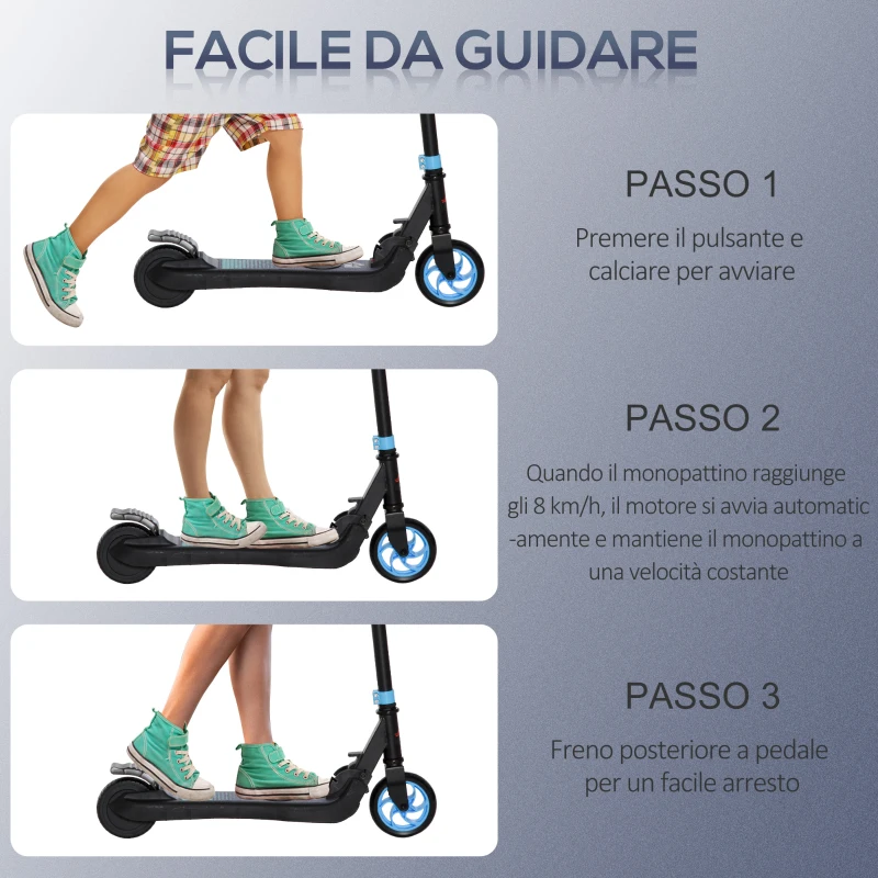 HOMCOM Monopattino Elettrico Pieghevole per Bambini 6+ Anni ad Altezza Regolabile, 71x36.5x75-80 cm, Nero e Azzurro