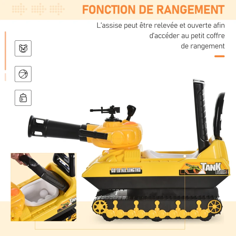 HOMCOM Porteur Enfant Voiture Enfant Tank Coffre klaxon Jaune
