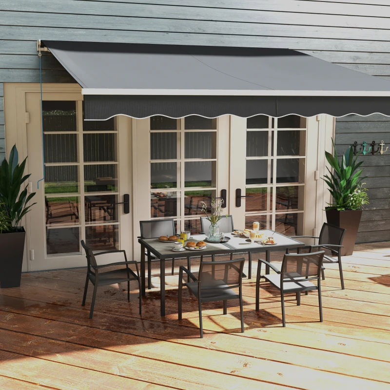 Outsunny Set da Giardino con 6 Sedie Impilabili in Tessuto a Rete e Tavolo Effetto Legno, Grigio