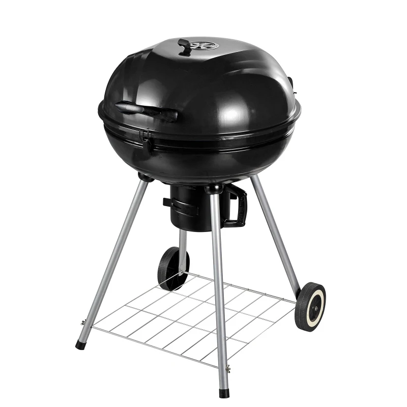 Outsunny Grillwagen Kohlegrill Standgrill BBQ rund mit Aschefänger Metall Schwarz Ø57 x 94 cm