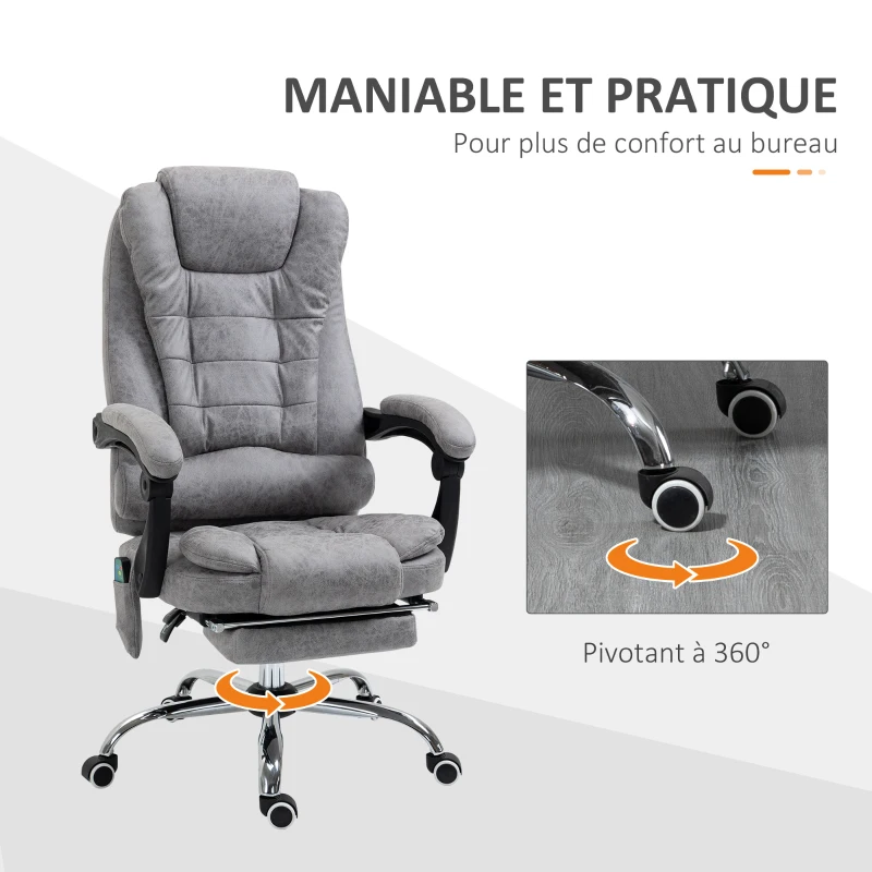 Vinsetto Fauteuil de bureau direction massant chauffant hauteur réglable dossier inclinable toile de microfibre gris(m-7)