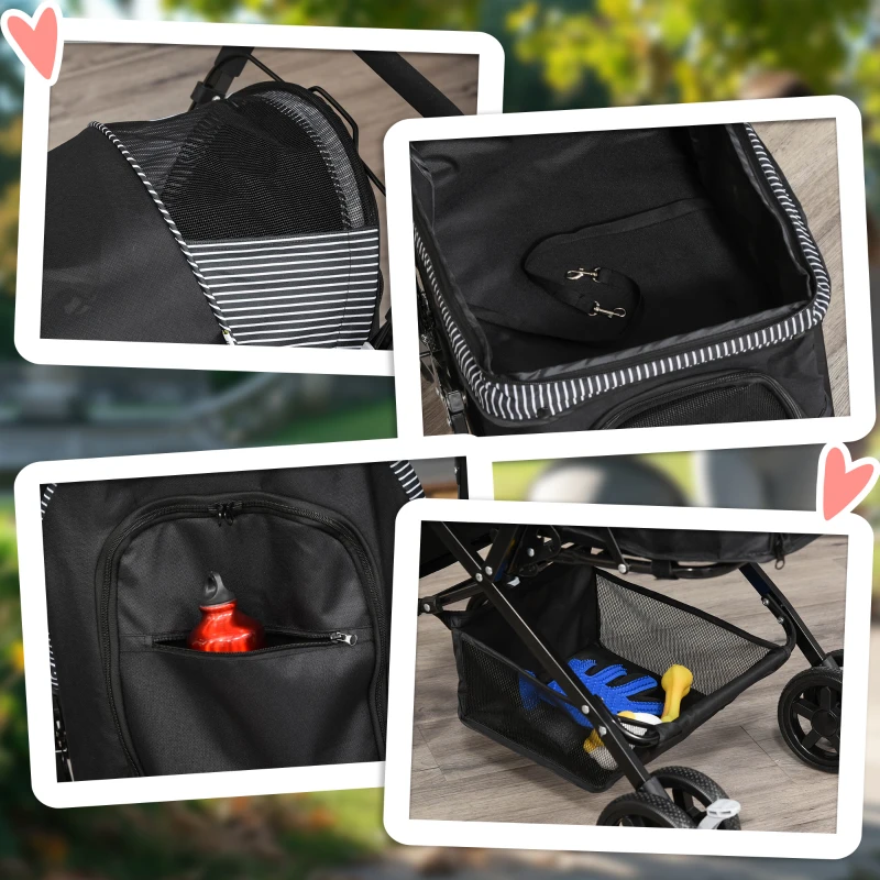 PawHut Hundebuggy Hundewagen Buggy für kleine Hunde und Katzen Haustierwagen Pet Stroller Katzenbuggy Oxford Schwarz 76,5 x 52 x 95 cm(m-8)