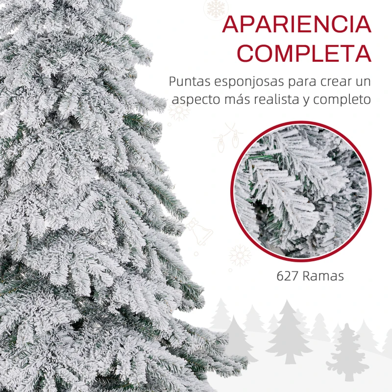 HOMCOM Árbol de Navidad Artificial Nevado 180 cm con 627 Ramas y Soporte de Metal Árbol de Navideño para Salón Verde y Blanco