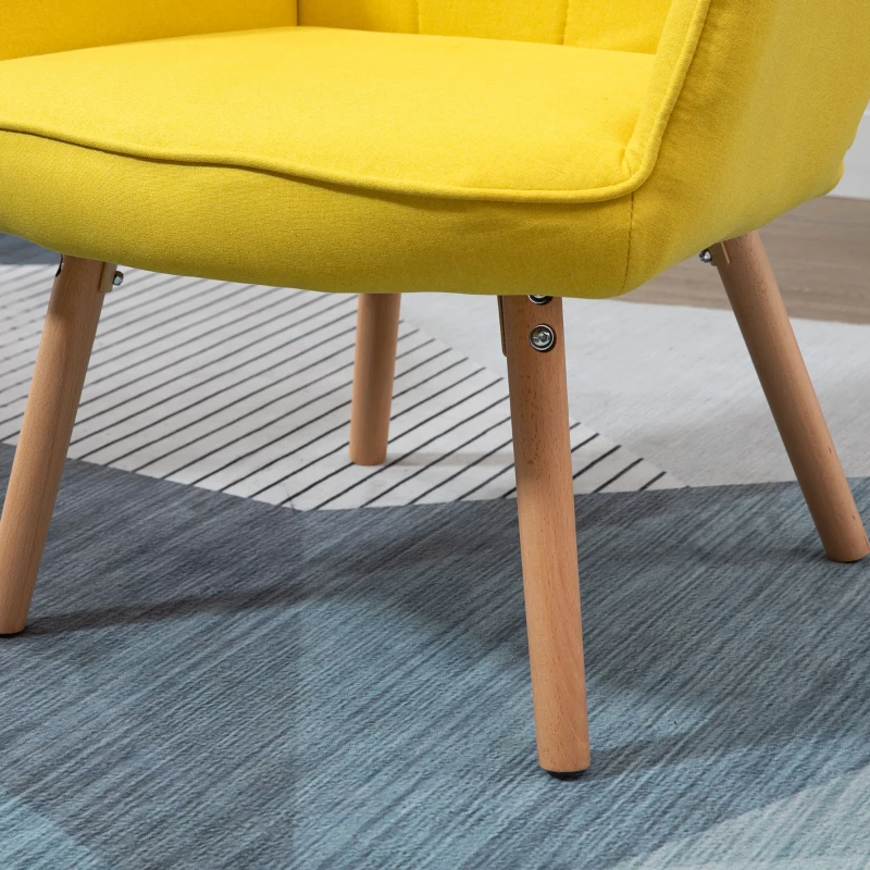 HOMCOM Sillón Individual con Respaldo Alto Reposabrazos Tela de Lino y Patas de Madera para Comedor Cocina 71x76x101cm Amarillo