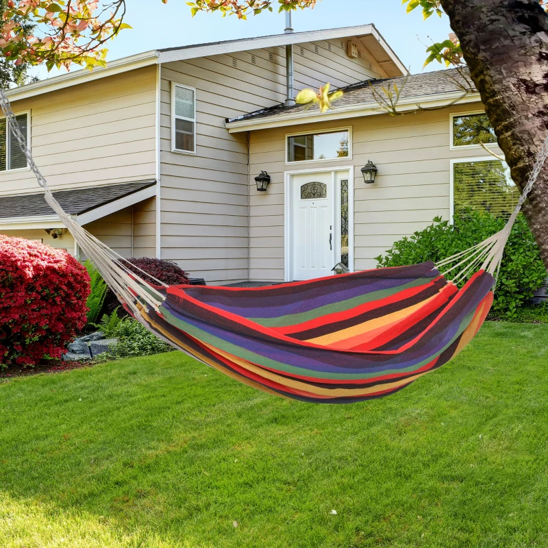 Outsunny Hängematte Outdoor Baumwolle mit Tragetasche Belastbarkeit bis 120 kg modern 290 x 150 cm Mehrfarbig