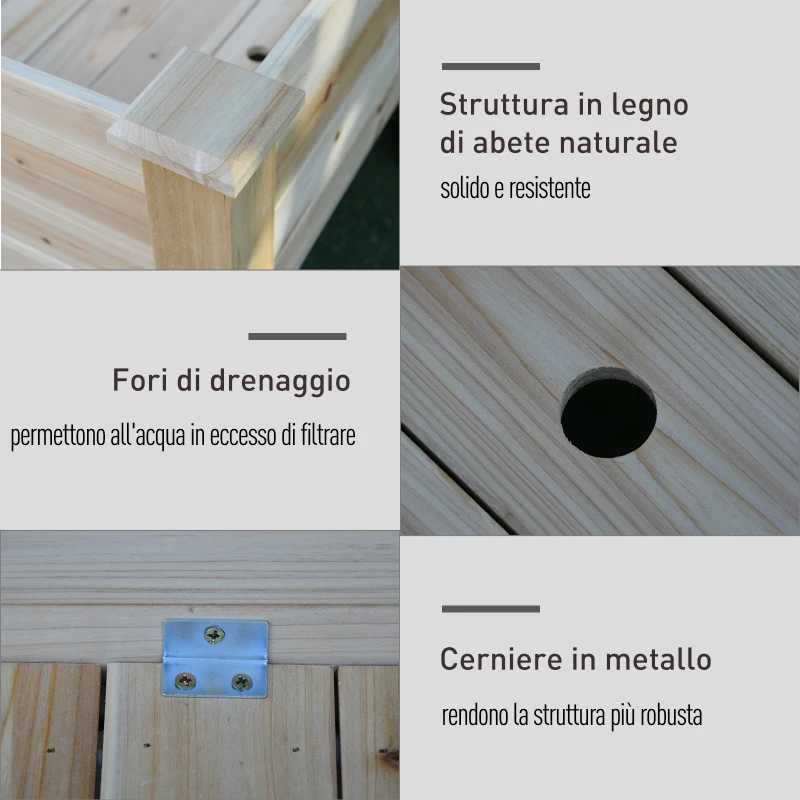 Outsunny Fioriera da Esterno a 2 Livelli in Legno di Abete con Foro di Drenaggio, 115x114x76 cm