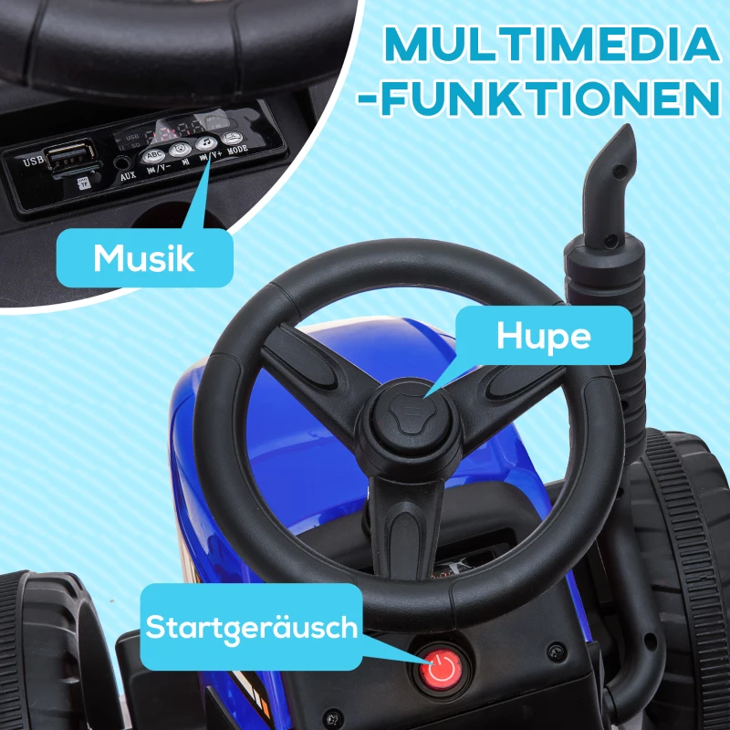 HOMCOM Kinder-Elektroauto mit Anhänger, Fernbedienung, Scheinwerfer, 3-6 km/h, für 3-6 Jahre, Blau(m-6)