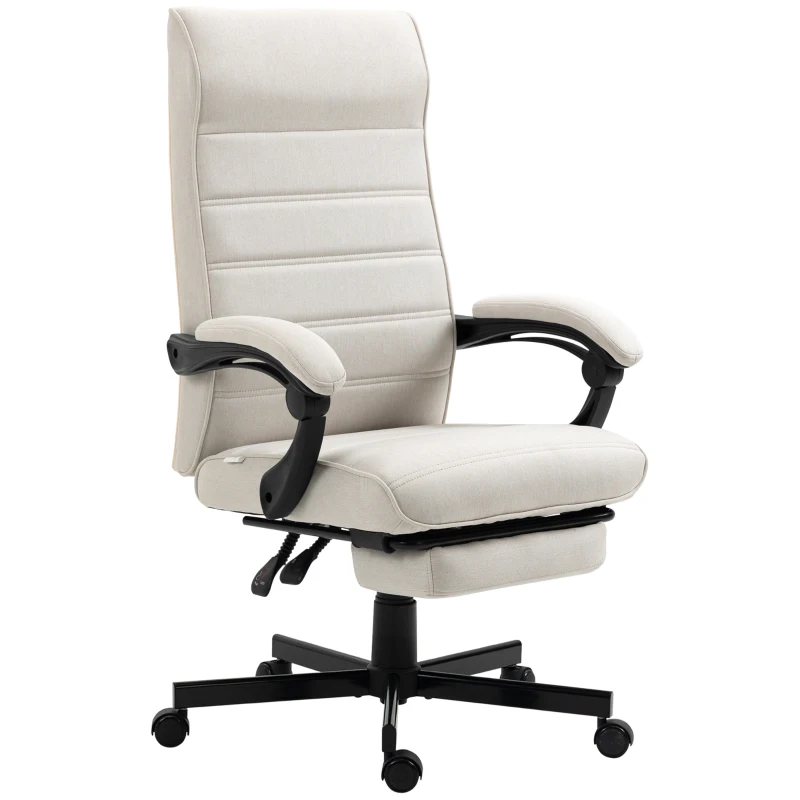 Vinsetto Office Chair, Computer Desk Chair, Fabric Swivel Chair with Adjustable Height and Rolling Wheels for Home Office Work Study, Cream White
