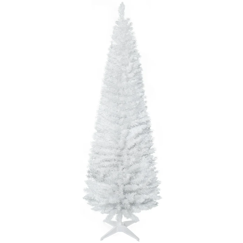 HOMCOM 6ft Unlit Artificial Christmas Tree, Pencil Slim Xmas Tree with Solid Stand and Realistic Branches, White