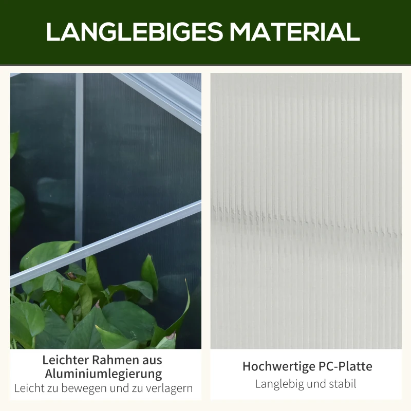 Outsunny Alu-Gewächshaus Frühbeet Treibhaus Aufzucht Pflanzenhaus 3 separate Deckel PC 180 x 51 x 51 cm