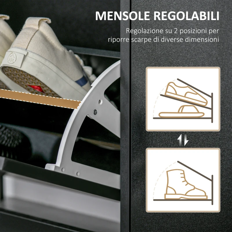 HOMCOM Scarpiera Salvaspazio Regolabile, Mobile Portascarpe con 8 Scomparti Legno 80 x 24 x 120cm Nero