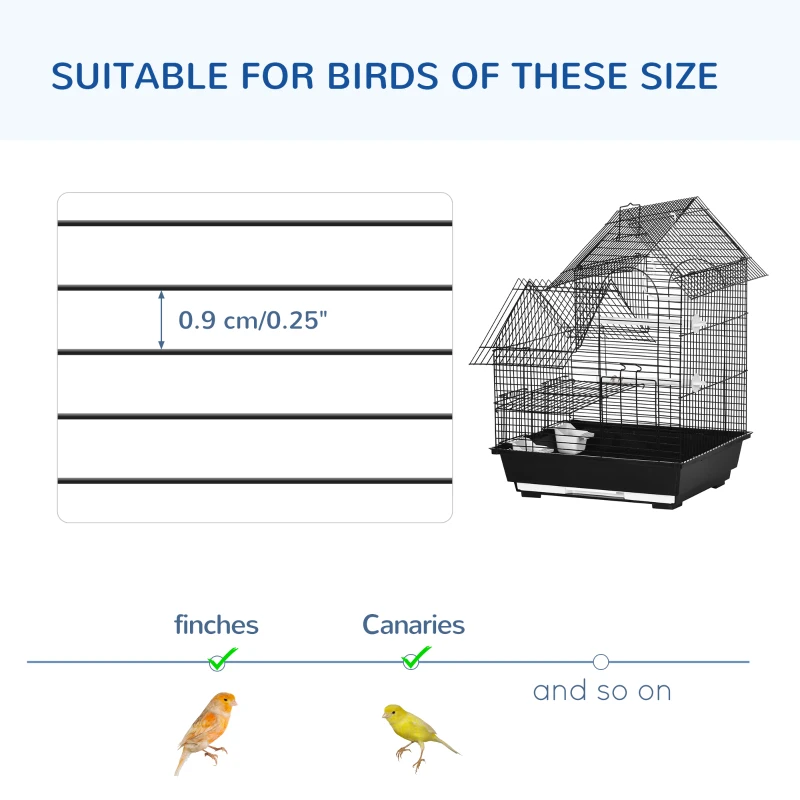 PawHut Metal Bird Cage for Finch, Canary w/ Food Containers, Swing Ring, Tray, Handle, 39 x 33 x 47cm