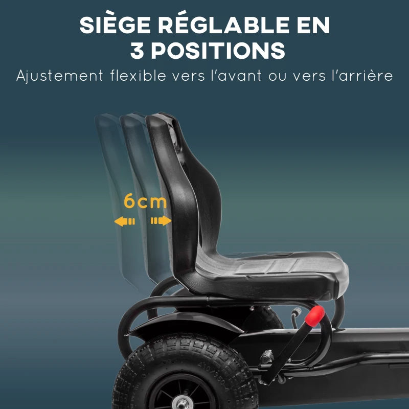 HOMCOM Kart à pédales pour enfant siège réglable 3 positions frein à main enfant de 5 à 12 ans noir