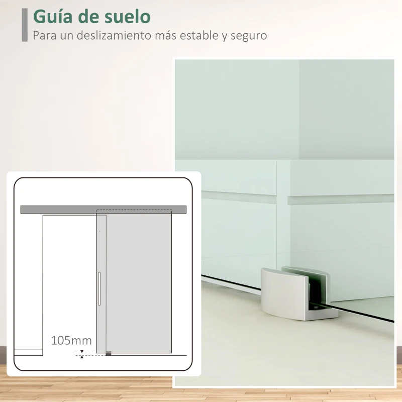 HOMCOM Puerta Corredera de Cristal 90x205 cm Puerta Corrediza Deslizante con Riel de Cristal de Seguridad Translúcido(m-6)