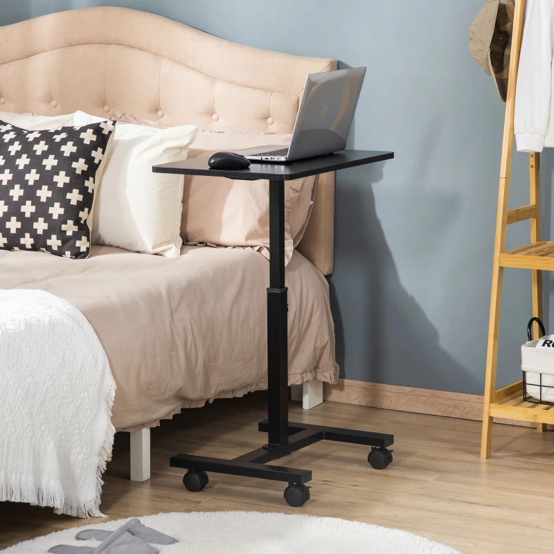 HOMCOM Laptop Table Height Adjustable, Mobile Laptop Stand with Wheels, Sofa Side Table for Home Office, Black