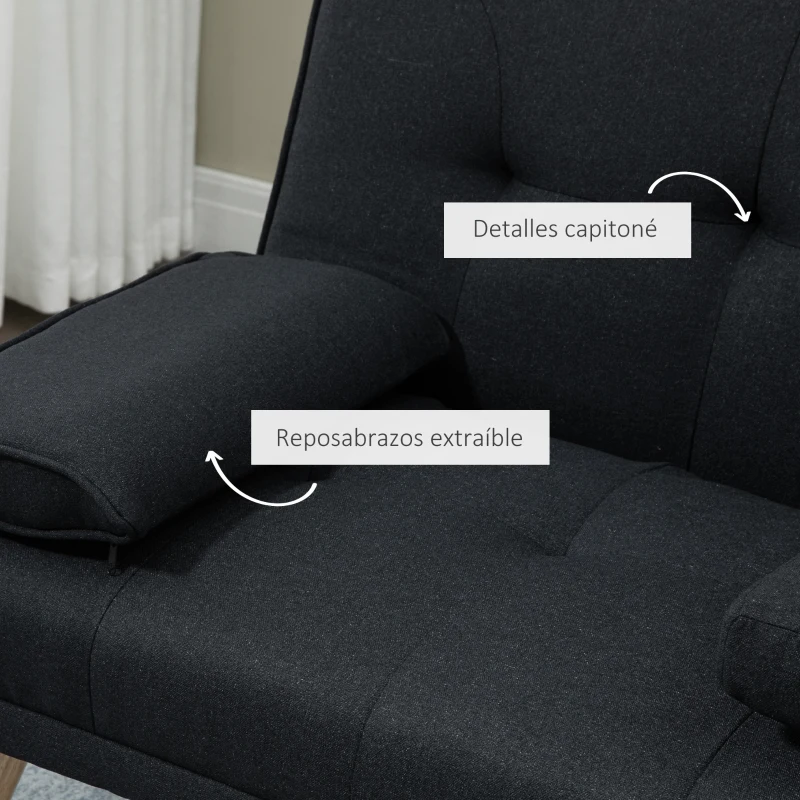 HOMCOM Sofá Cama 3 Plazas Plegable con Respaldo Ajustable de 3 Niveles Reposabrazos Desmontable 181x77x78 cm Gris Oscuro