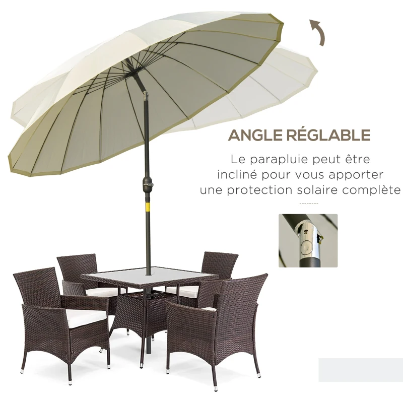 Outsunny Parasol droit parasol de jardin inclinable rond avec 18 baleines manivelle mât en métal fibre de verre Ø 2,5 m polyester haute densité beige