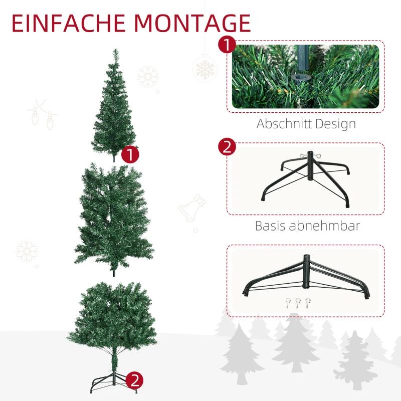 HOMCOM Weihnachtsbaum Kunsttanne künstlicher Christbaum, inkl. Standfuß, LED´s, 2,1 m, 1 Weihnachtsstern, Grün