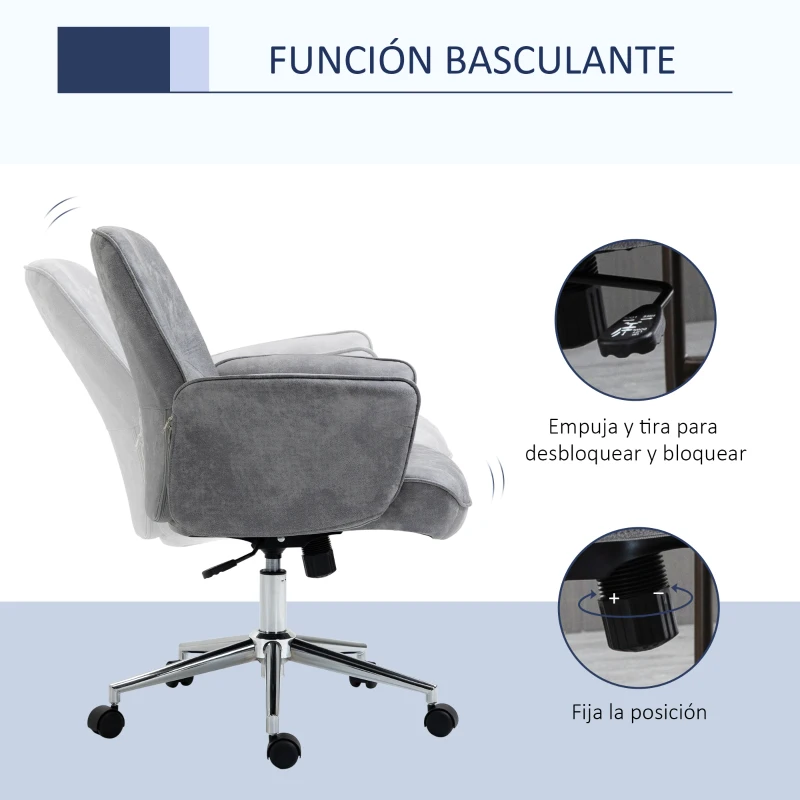 Vinsetto Silla de Oficina Basculante Silla de Escritorio Giratoria Tapizado en Microfibra Altura Ajustable 67x69x92-102 cm Gris