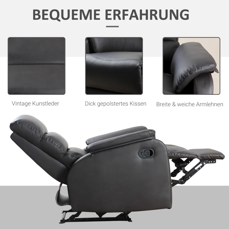 HOMCOM Relaxsessel Fernsehsessel Couch-Sessel Liegesessel Winkelschreibtisch mit CPU-Ständer verstellbar ergonomisch Kunstleder Stahl Braun 75 x 92 x 99 cm
