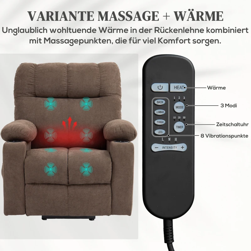 HOMCOM Relaxsessel mit Aufstehhilfe, elektrisch, 90x75x100cm, Braun(m-5)